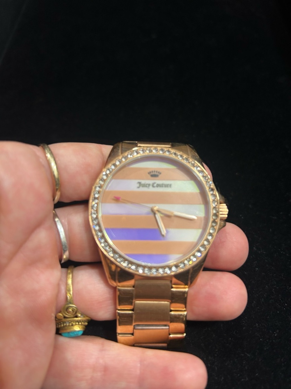 Juicy Couture Rose Gold Bracelet Watch with Striped Multicolor Dial